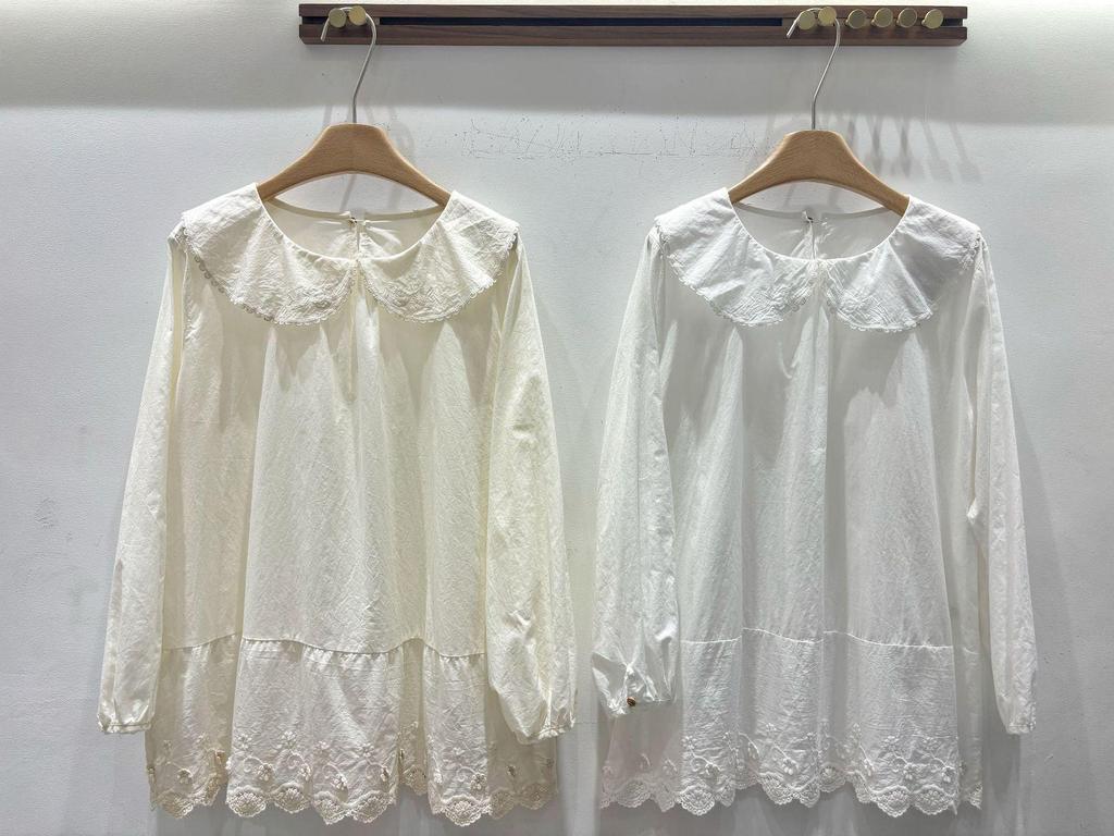 Mori Girl Cotton Lace Embroidery Top - Long Sleeve Babydoll Undershirt