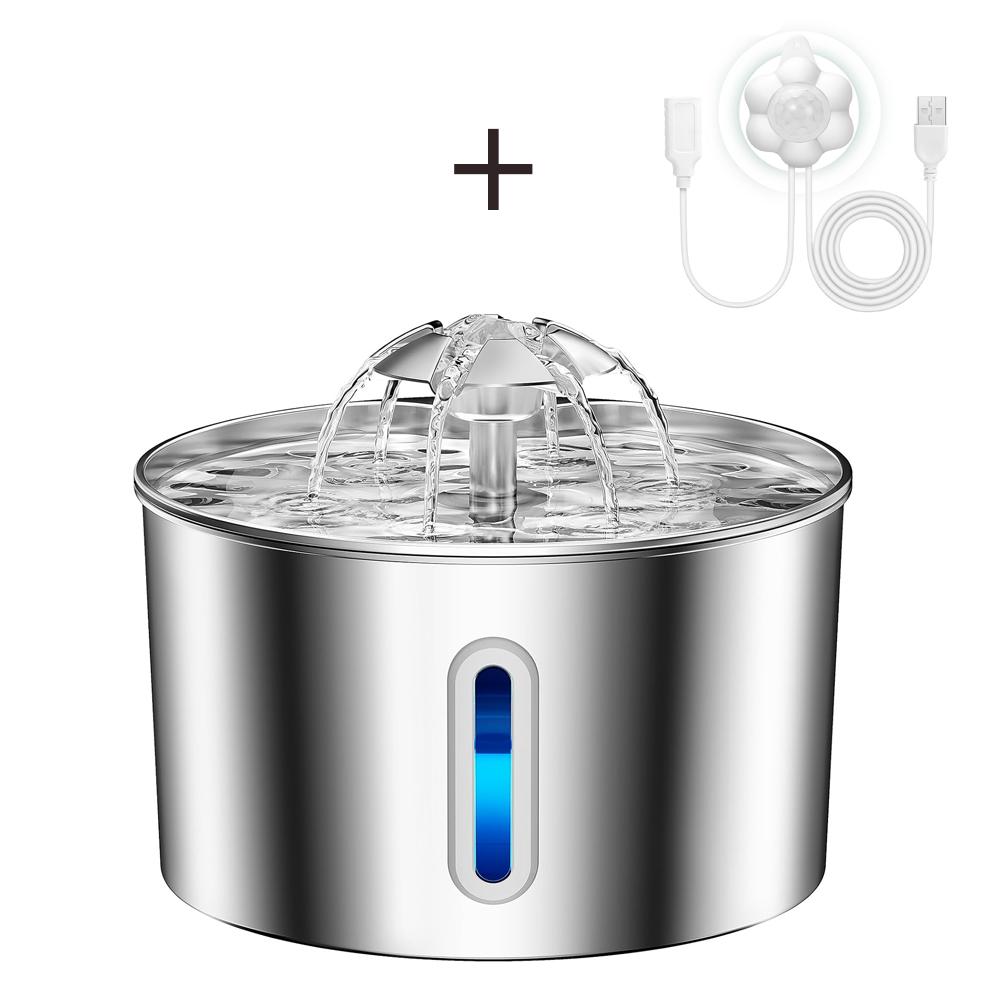 2.2L Stainless Steel Pet Water Dispenser with Dual Outlet Mode and Flower Outlet Design Makes Pets Enjoy Drinking Water More