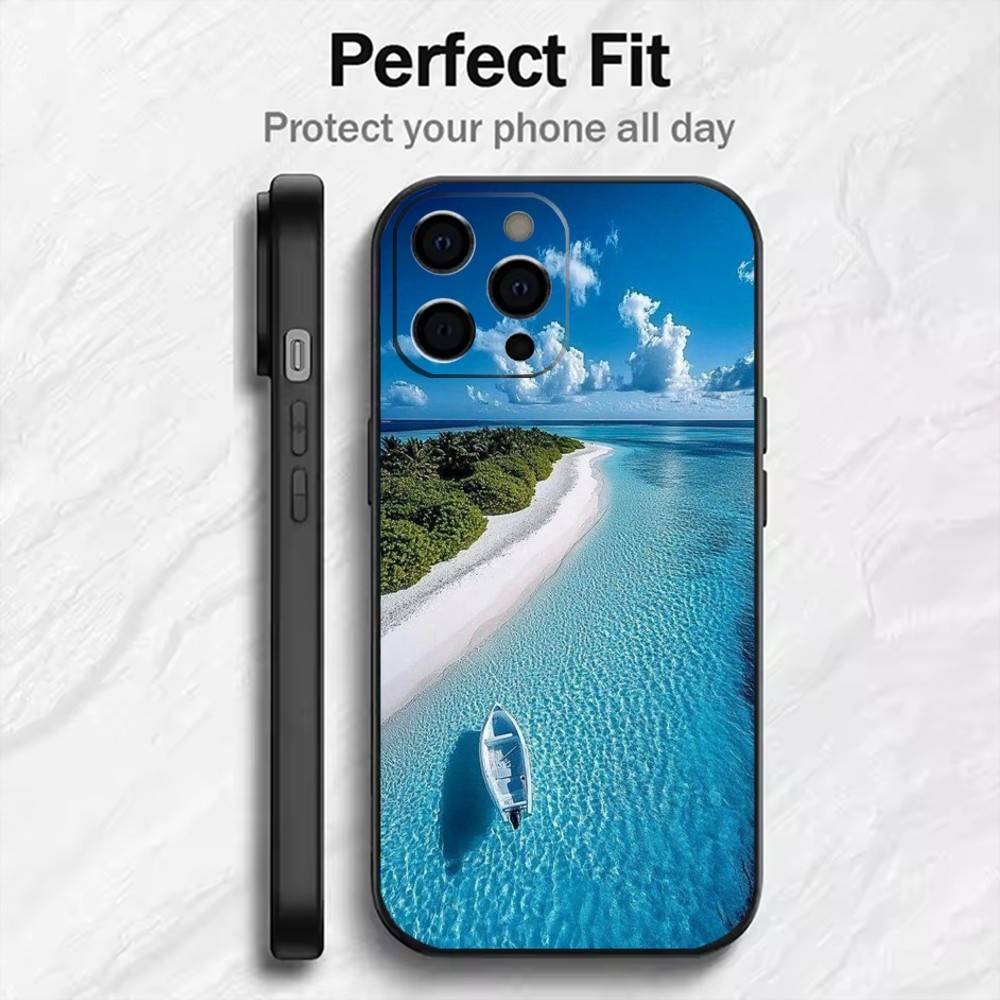 

Blue Sea Waves Phone Case For iPhone17,16,15,14,13,12 Plus,Max Soft Silicone Black Cover iPhone15plus