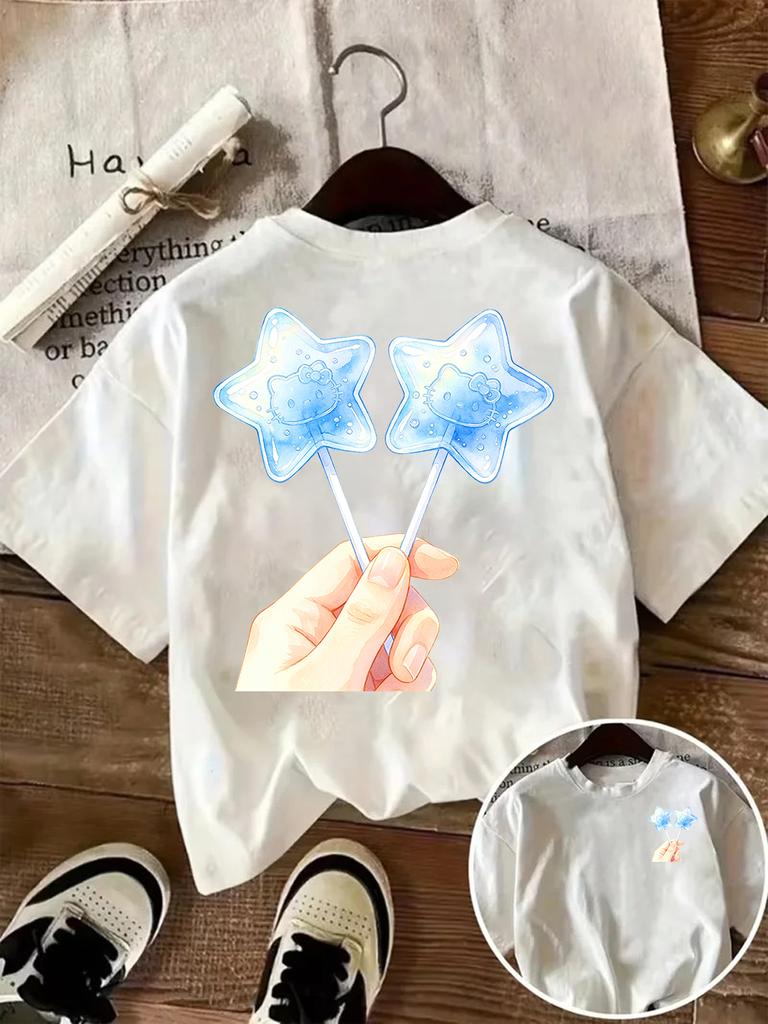 Kawaii Star Lollipop Graphic T Shirt Women Cute Candy Print Tee Harajuku Anime Sweet Girl Short Sleeve Casual Loose Summer Top