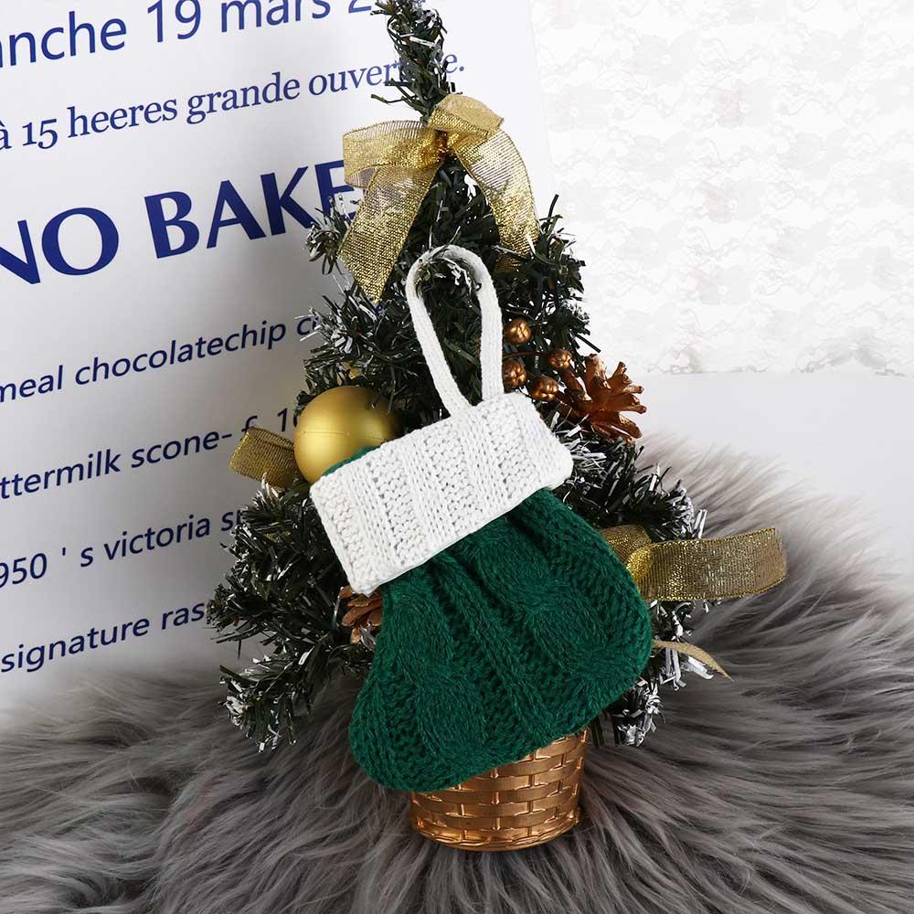 Red/Green Christmas Knitted Green Sock Handmade Mini Christmas Tree Hanging Mini Socks Decorative with White Top