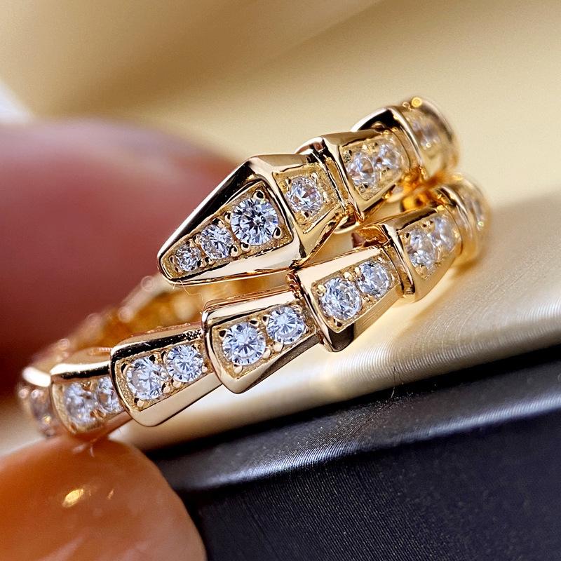 Platinum-Plated Zircon Snake Ring – Trendy Open Snake Bone Design