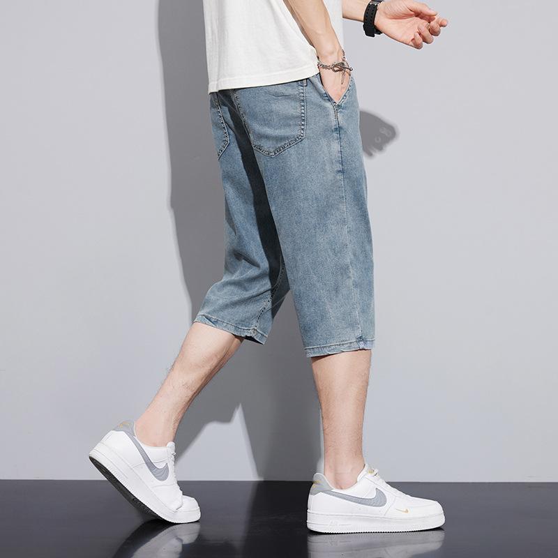 Pantaloncini in Denim Tencel da Uomo Estivi Sottili Freschi Larghi Dritti Casual Versatili Pantaloni Corti Jeans alla Moda