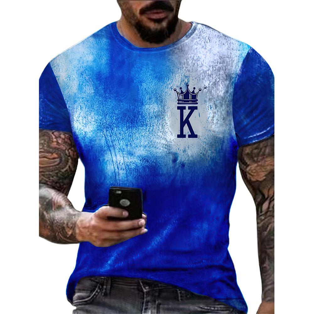 

2024 Новая мужская винтажная футболка Crown K 3D Print Plus-Size Hip Hop Personality с короткими рукавами Повседневная свободная мужская одежда 6XL