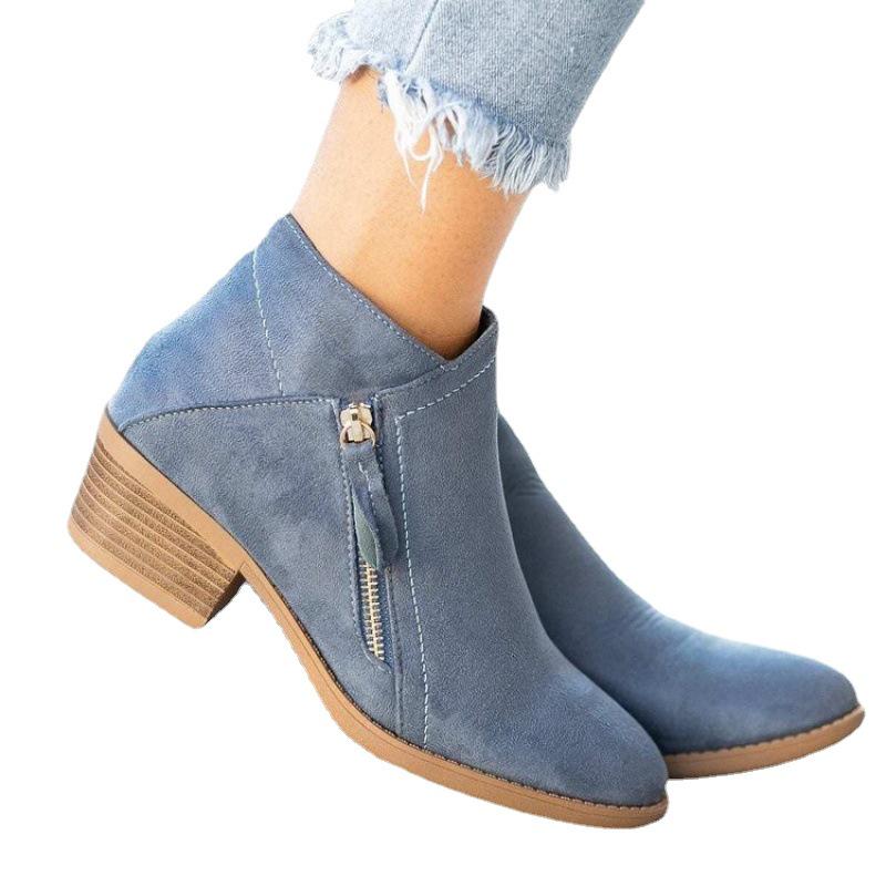 2022 New Plus Size Women's Side Zipper Martin Boots - Pointed Toe, Mid-Heel, Square Heel, Low-Top Design