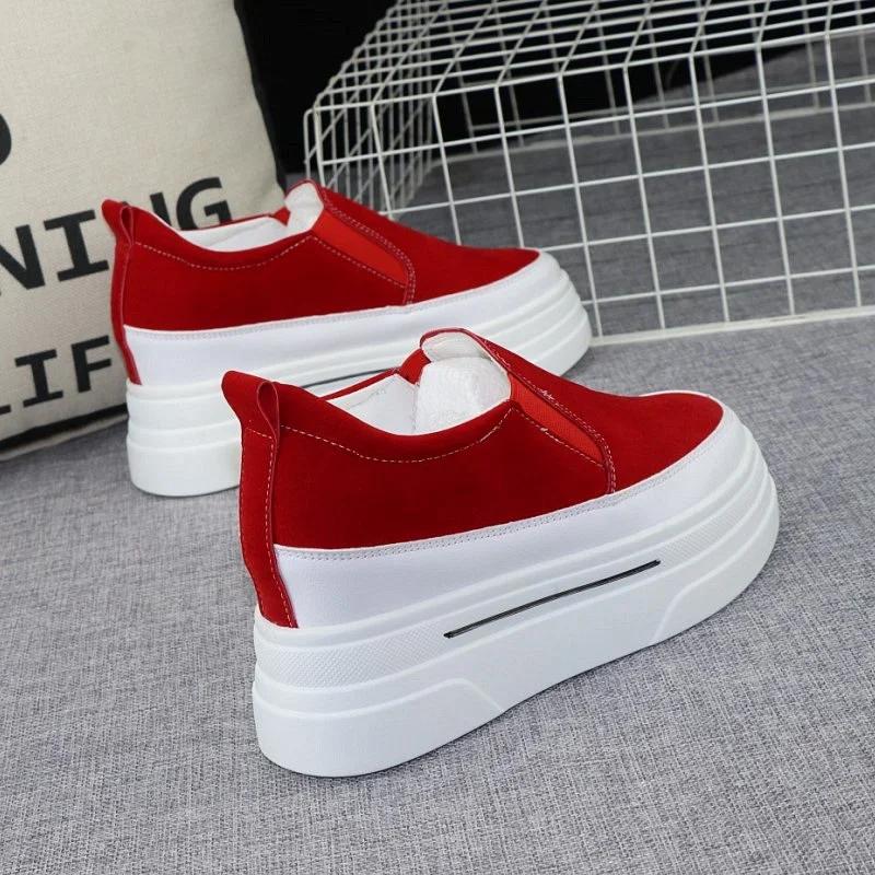 Fashion 2025 Spring 8cm Inner Heightening Women's Shoes Autumn New Fashion Lazy Shoes Slip-on Muffin Thick-soled Loafers Casual Shoes