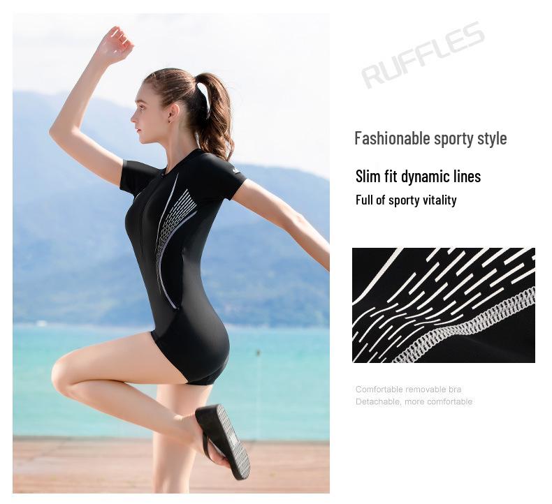 Yingfa Women's 2022 Tummy Control Slimming Zippered One-Piece Swimsuit with Briefs