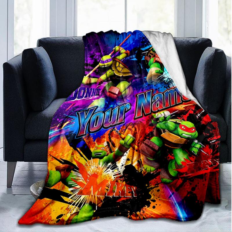 Custom Name Ninja Turtles. Flannel Fleece Blanket Cozy Warm Throw Blanket For Couch Bed Travel All Season Use