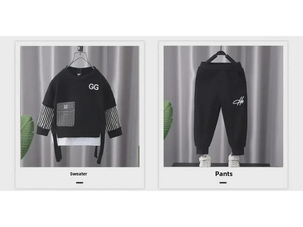Jungen Frühling/Herbst Zweiteilige Sportbekleidung: Fake Zweiteiliges Sweatshirt & Freizeithose für Kinder