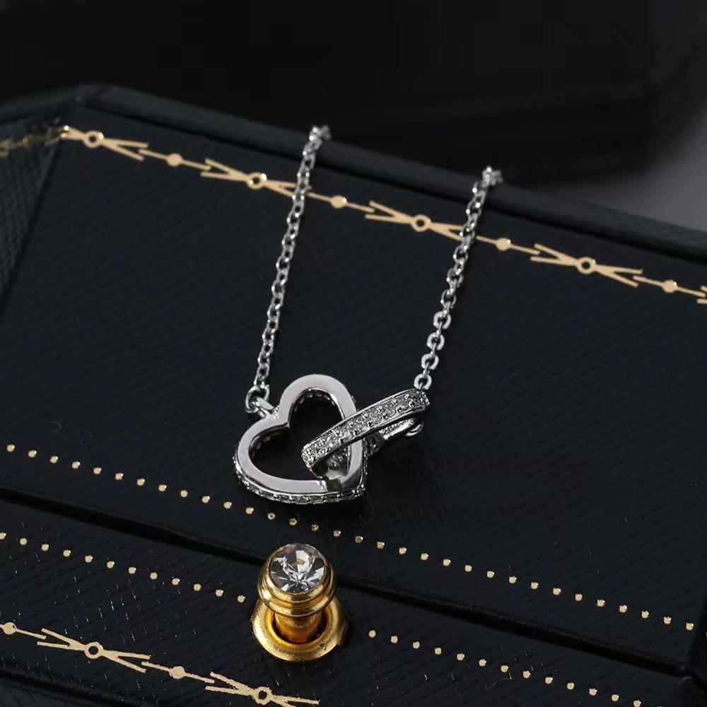 

Сердце к сердцу двойное кольцо простое микро инкрустированное ожерелье с подвеской в виде любви женское легкое роскошное ошейник цепь