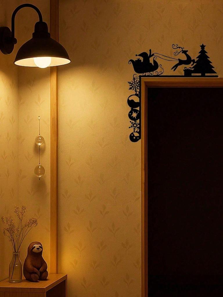 Christmas Sleigh Wall Stickers, Metal Iron Art Decor for Doors, Frames, Home Wall Decoration, Winter Holiday Ornaments, Festive Room Accents