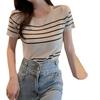 Gestreifter Strick Sommer Locker Retro Achselstreifen Rundhals Vielseitig Kurzärmelig Damen Oberteil Tide Lässig Essentiell Komfort Stil Slim Fit Pullover T-Shirts