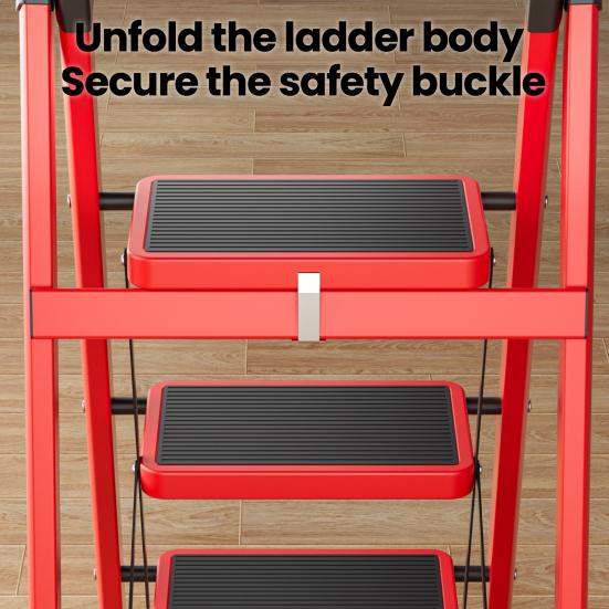3 Step Ladder Ladder, Portable Steel Folding Stool with Tool Platform, Wide Anti-Slip Pedal and Feet for Household, Office, Iron Construction,