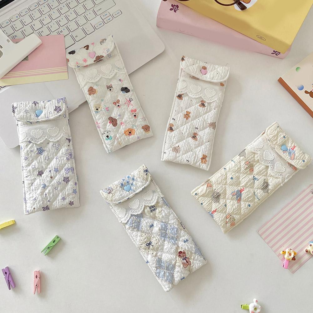 Niedliches Cartoon Weiches Brillenetui Doppelbrillenetui Sonnenbrillen Reisebeutel Floraler Quetschverschluss Haltertasche Brillentasche für Damen