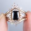 Elegant Square Black Zircon Ring Set for Women Luxury Gold Color Three-piece Commitment Ring Jewelry Accessories
