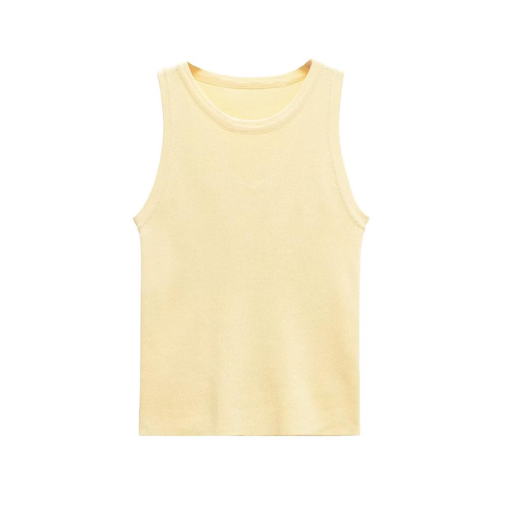 

Женский вязаный жилет без рукавов с круглым вырезом однотонный весна 2025 Medium светло-желтого