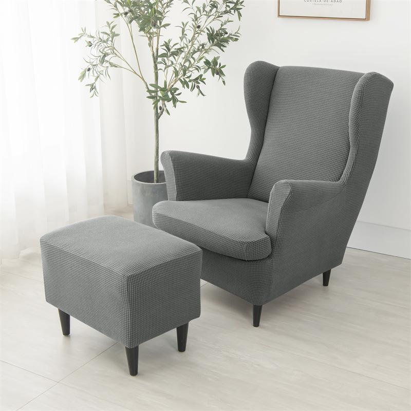 3-delige Polar Fleece Wing Chair Cover Set Met Zitkussen Hoge Rug Fauteuil En Voetenbank Overtrekken Antislip Bankbeschermer 1 set