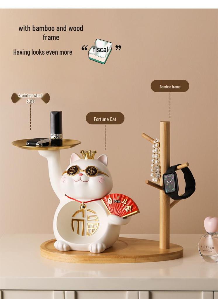 Japanese Style Resin Lucky Cat Storage Tray - Housewarming & Decorative Gift Ornament