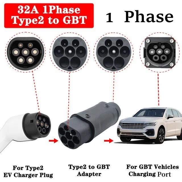 32A EV Charger Converter Charging Station IEC 62196 Type2 To J1772 Type1 and Type1 To GBT Electric Car Charging Adapter Barrel