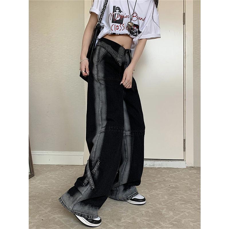 

Джинсы High Street Hottie, женские летние мешковатые узкие брюки с манжетами, с широкими прямыми штанинами, шикарные XL чёрный