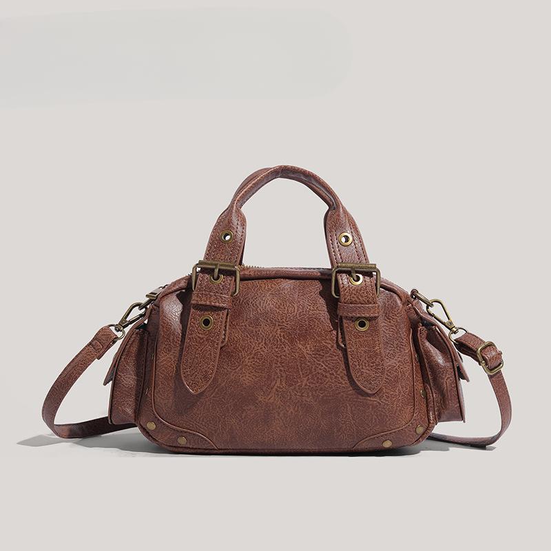 Retro Handbag Niche Fashion Bowling Bag Texture One-shoulder Crossbody Bag Versatile Boston Bag