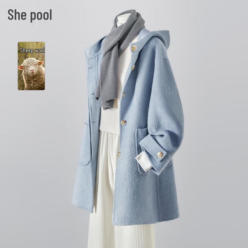 Женское двустороннее пальто с капюшоном Shechi из 100% натуральной шерсти ягненка XS