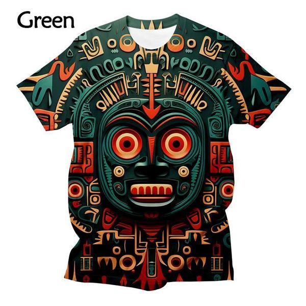 

Футболка з 3d-принтом «Ацтекська маска» Модна смішна хіп-хоп особистість. Крута футболка з коротким рукавом «Ацтекський воїн» XXXL небо синє кольору