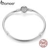 BAMOER Authentic 100% 925 Silver Classic Snake Chain Bangle & Bracelet for Women Pave Setting CZ Fine Jewelry PAS916