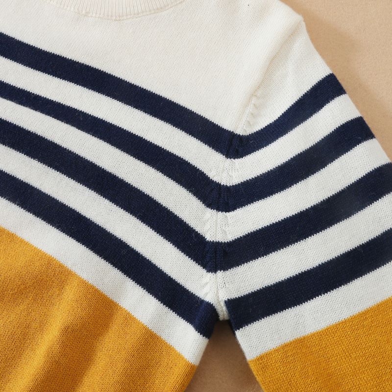 Frühling Herbst Baby Jungen Lange Ärmel Baumwolle Gestrickter Fester Pullover Pullover Kinder Zopfmuster Kleidung Langarm Runder Kragen Gestreiftes Sweatshirt