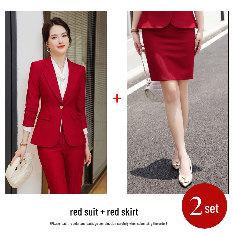 Conjunto de Traje Rojo para Mujer - Otoño/Invierno 2023 Estilo Profesional