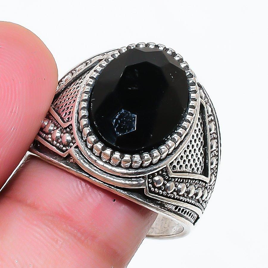Natural Black Spinel Gemstone 925 Sterling Silver Jewelry Ring Size 11 RR-511
