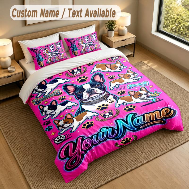Dog Theme Personalized 3Pcs Bedding Set Custom Text & Name 1 Sheet 2 Pillowcases Household Bedding 1pc
