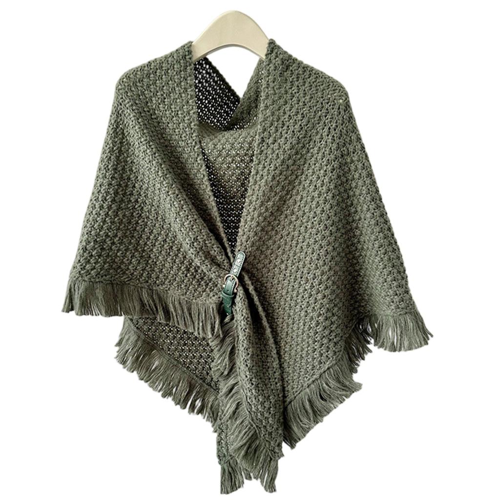 Ladies' Fashionable Tassel Cape Shawl Versatile, Thick And Warm, Solid Color Knotted Scarf, Worn With Camisole On The Outside