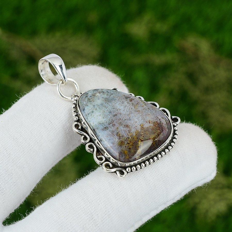 Natural Solar Moss Agate Gemstone Jewelry 925 Sterling Silver Pendant For Girls