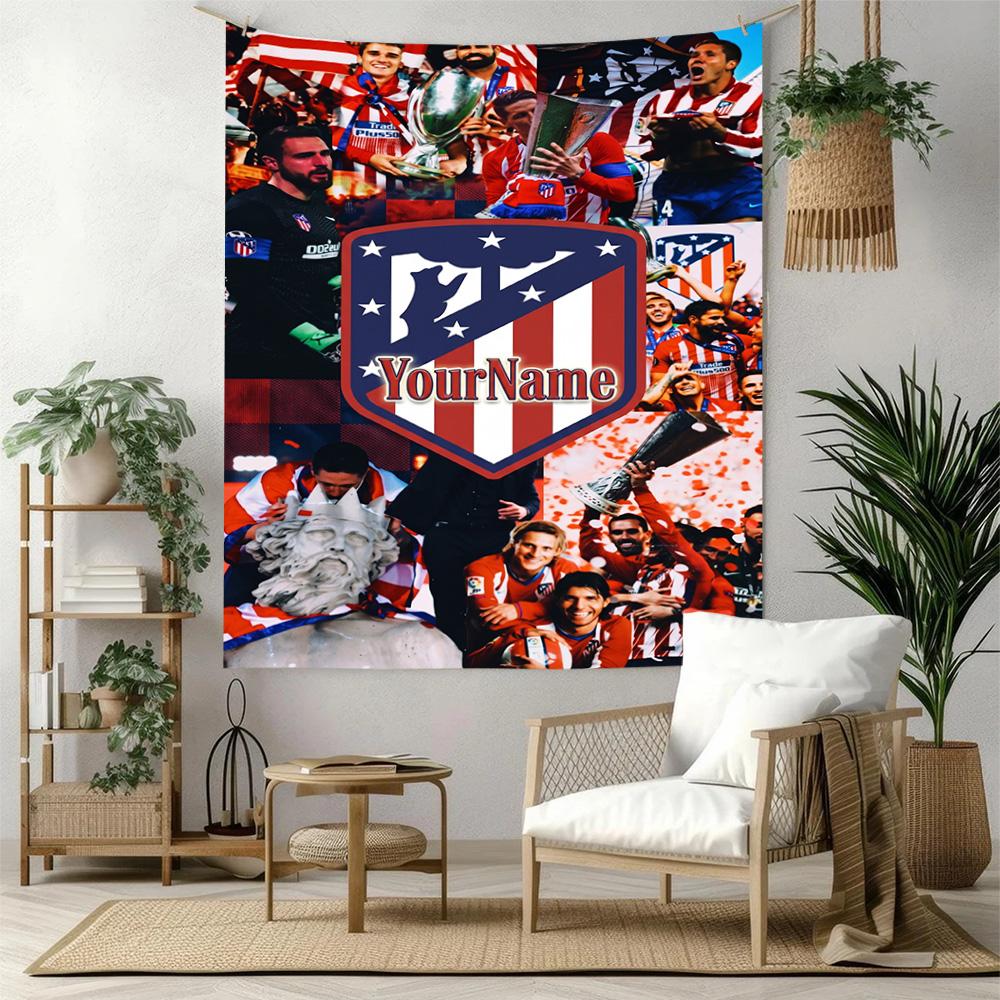 Atletico Madrid Benutzerdefinierte Wanddekoration mit Ihrem Namen Wandteppich Kunst Für Haustiermemorial Geburtstag Hochzeitsfeier Hintergrund Familien Geschenk