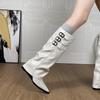 New autumn and winter versatile pointed inner height increase slope heel thin trouser tube boots women's belt buckle knee knight boots