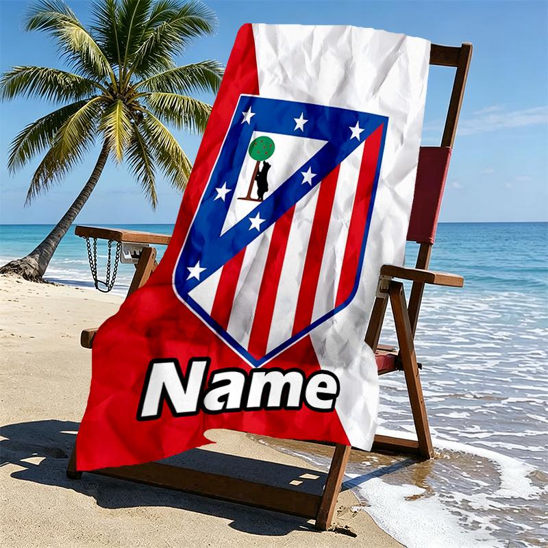 Custom Name Personalized Atletico Madrid Print Beach Towel, for Trip Camping Beach Party Home Decor, Birthday Gift for Family & Friends