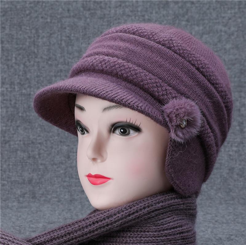 Hat Female Winter Warm Ear Hat Grandmother Mother Wool Hat Cold Old Lady Knitted Hat