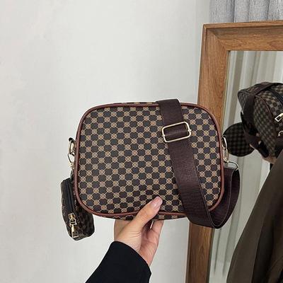 Vintage Trend Square Crossbody Bag With Small Pouch Pattern PU Leather Women Shoulder Shell Bag