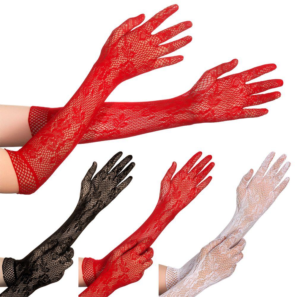 Sexy Mesh Floral Stretchy Lace Gloves Fancy Dress Christmas Halloween Gloves Gothic Punk Mittens