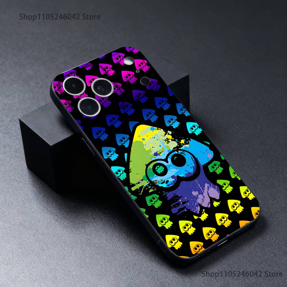 Custodia per Telefono Morbida Nera Gioco S-Splatoon Per iPhone 17,16,15,14,13,12,11,Pro,XS,Max,XR,Plus,E,SE4,Mini