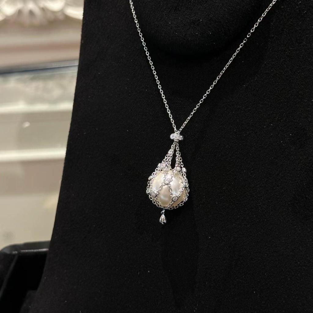 Pearl Necklace with Detachable Mesh Pocket – Women's High-End Versatile Choker