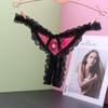 Sexy Lace Open Crotch Thong: Low Waist, Sheer Mesh with Removable Pendant Japanese Style