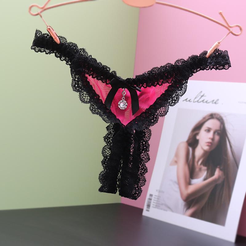 Sexy Lace Open Crotch Thong: Low Waist, Sheer Mesh with Removable Pendant Japanese Style