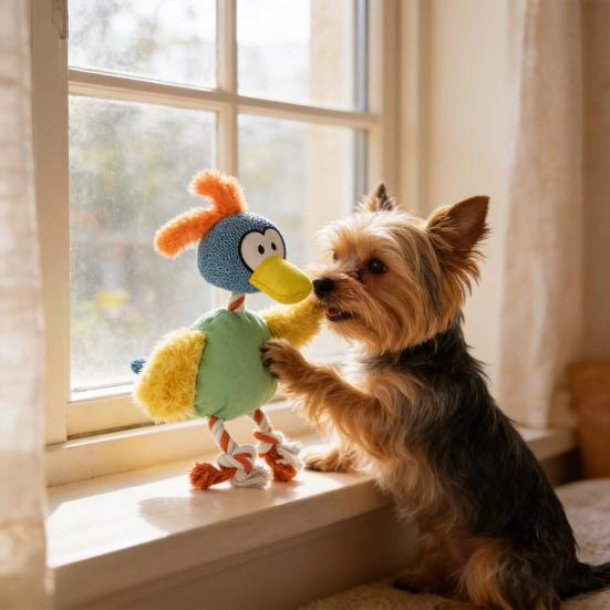 Soft Squeaky Dog Toy for Small Medium Large Dogs Stuffed Cartoon Duck Shape Dog Chew Toy Interactive Tug Toy for Indoor Play