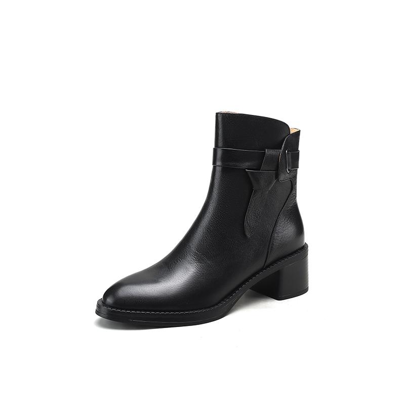 2024 New Women Genuine Leather Ankle Boots Round Toe Square Heeled Mature Shoes Woman Autumn Winter Office Lady Chelsea Boots