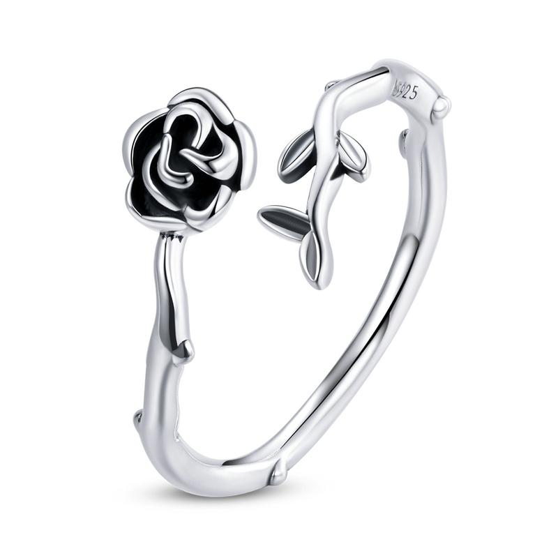 WOSTU 925 Silver Pet Cat Stackable Opening Ring For Women Snake Dog Adjustable Rings Fine Jewelry Party Birthday Gift