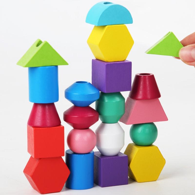 Learning Plugging Block Toy Shape & Color Sorting Game Wooden Beading Toy Stacking Puzzle Interactive Toddler Fun Gift