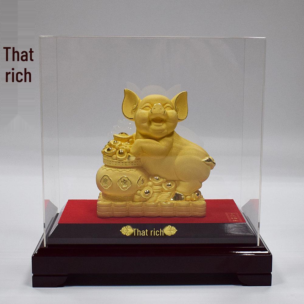 Golden Velour Pig Ornament - Wealth-Attracting Zodiac Home Decoration, Birthday or Opening Gift H1146
