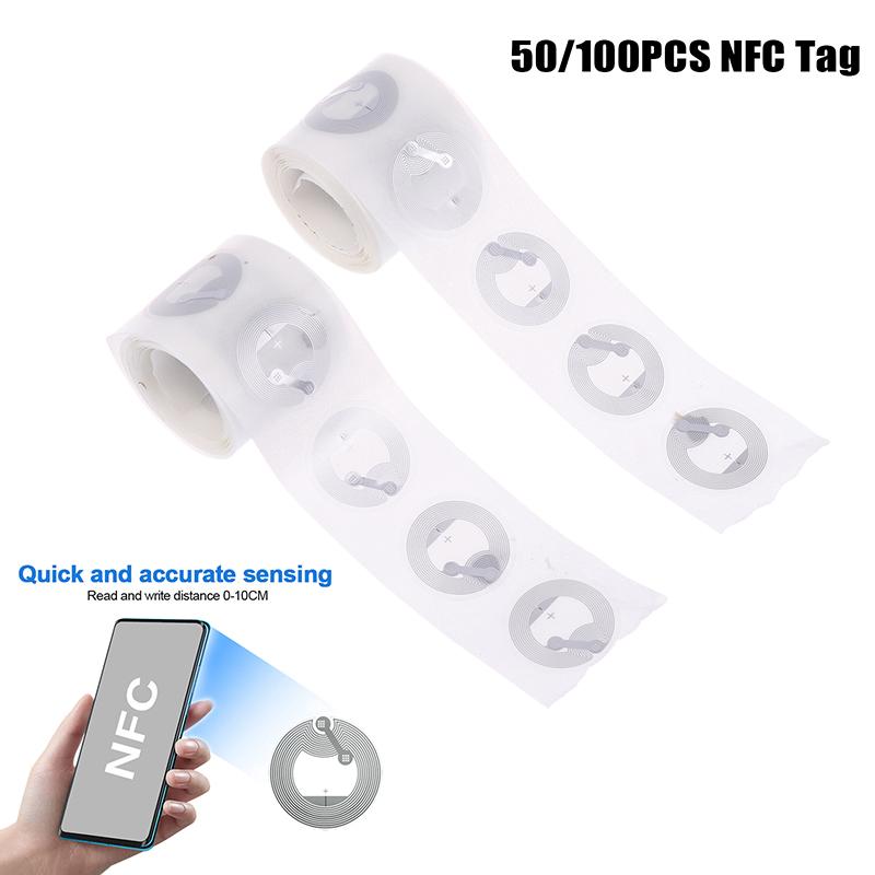 50/100 ks NFC štítků Čip NFC215 Nálepky RFID Elektronické nálepky pro kontrolu přístupu Chytrý klíč Přepisovatelné